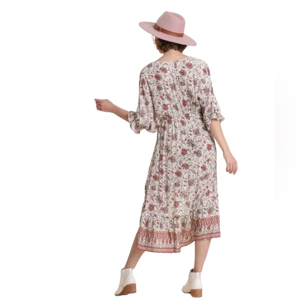 UMGEE | Cream Paisley Gathered-Waist Hi-Low Dress Size Large EUC - Picture 4 of 8